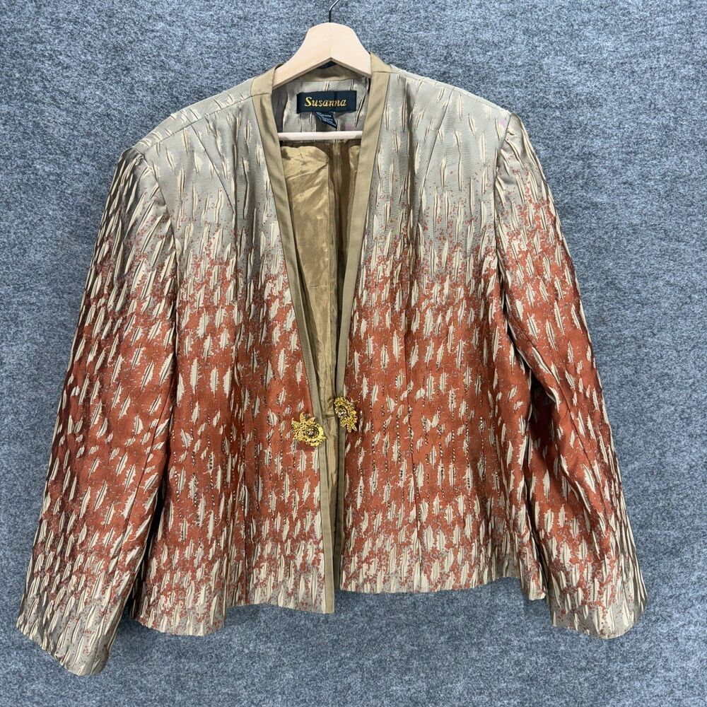 Susanna Jacket Women 16 Gray Geometric Open Front Long Sleeve Lined